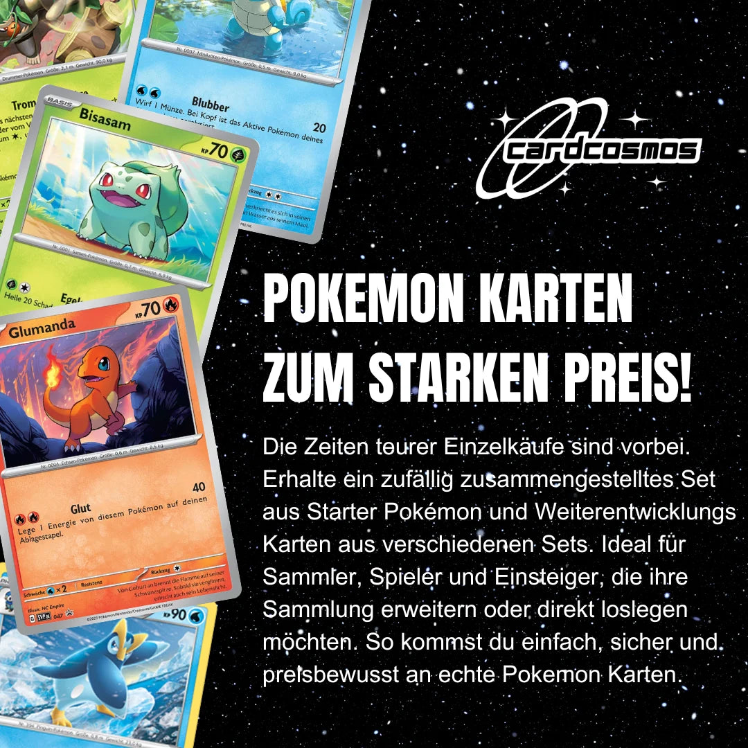 Pokémon Card Set German – 10 Starter Pokémon & Evolutions Cards – Randomly Assembled