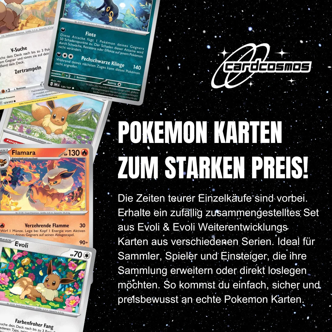 Pokémon Kaartenset Engels – 5 kaarten Evoli/Eevee & ontwikkelingen – willekeurig samengesteld