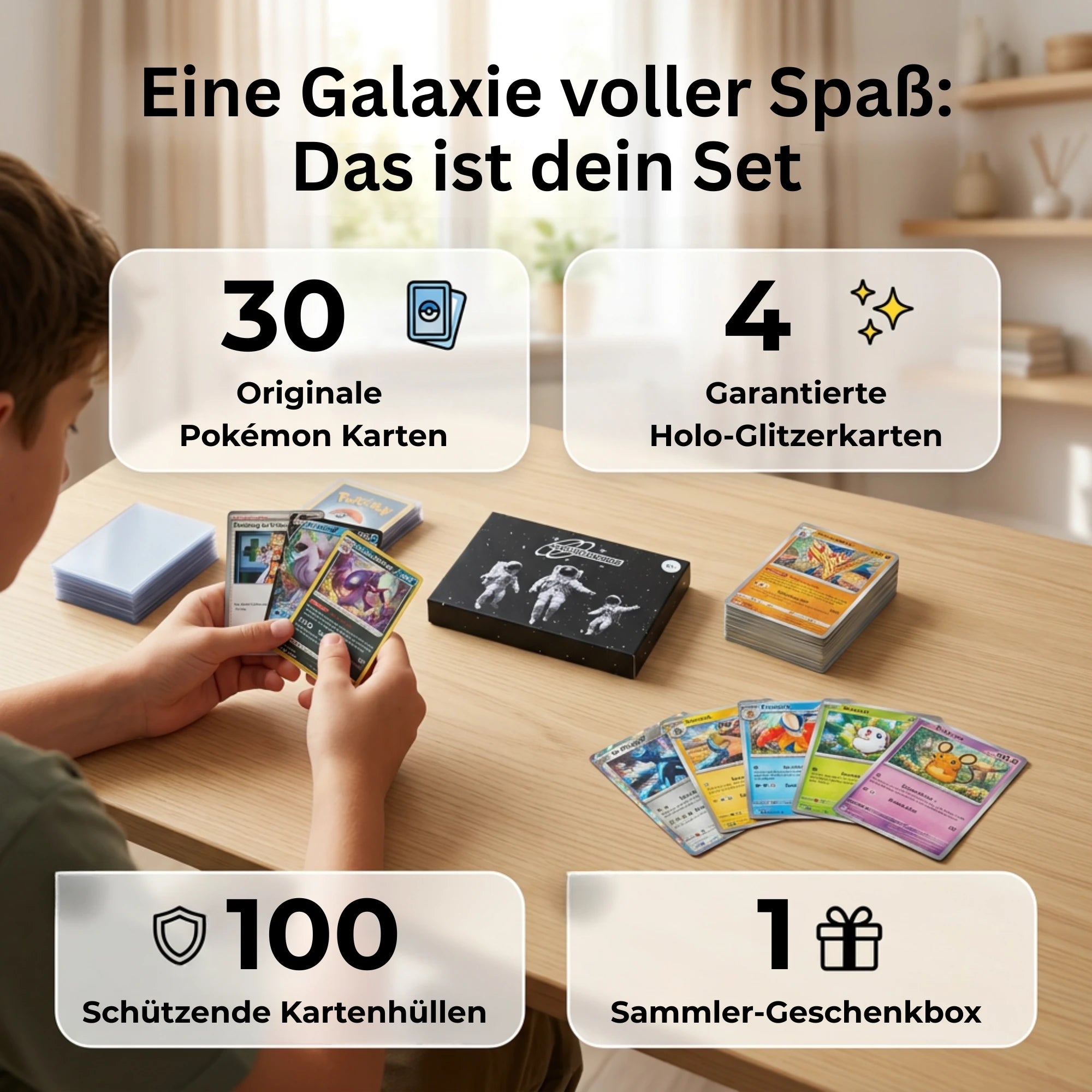 Pokémon Kaartenset Engels – 30 kaarten incl. 4 Holo + 100 Kaart sleeves