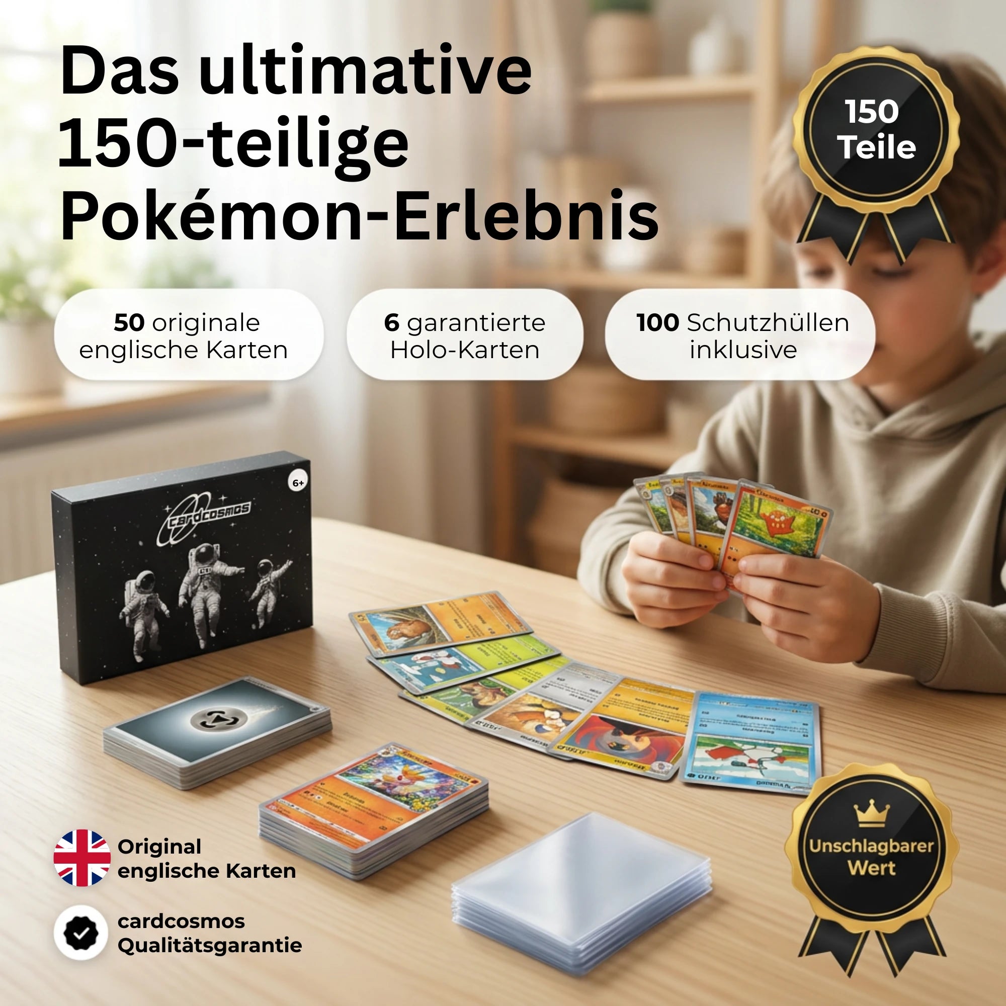 Pokémon Kaartenset Engels – 50 kaarten incl. 6 Holo + 100 Kaart sleeves