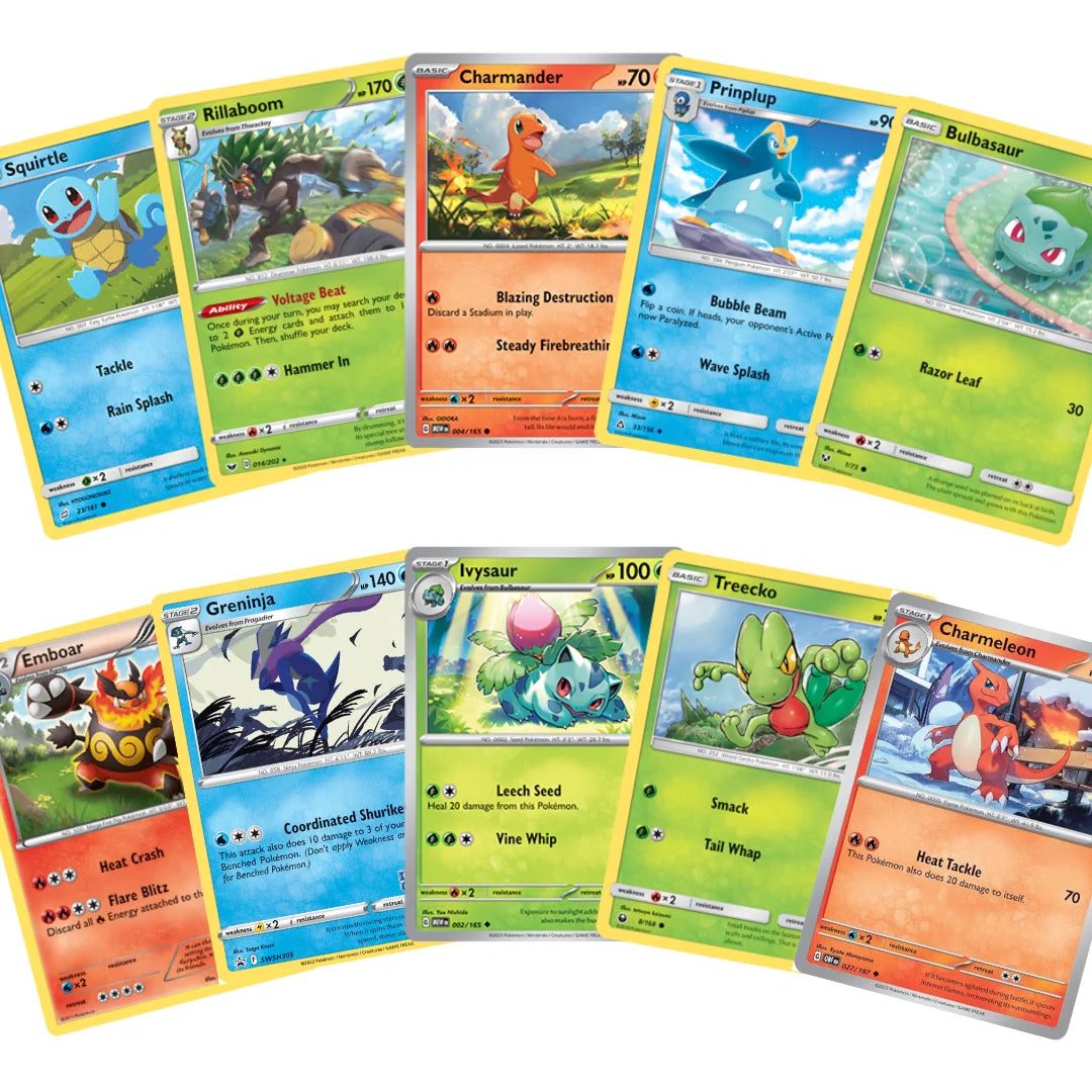 Pokémon Kaartenset Engels – 10 kaarten Starter Pokémon & ontwikkelingen – Willekeurig samengesteld