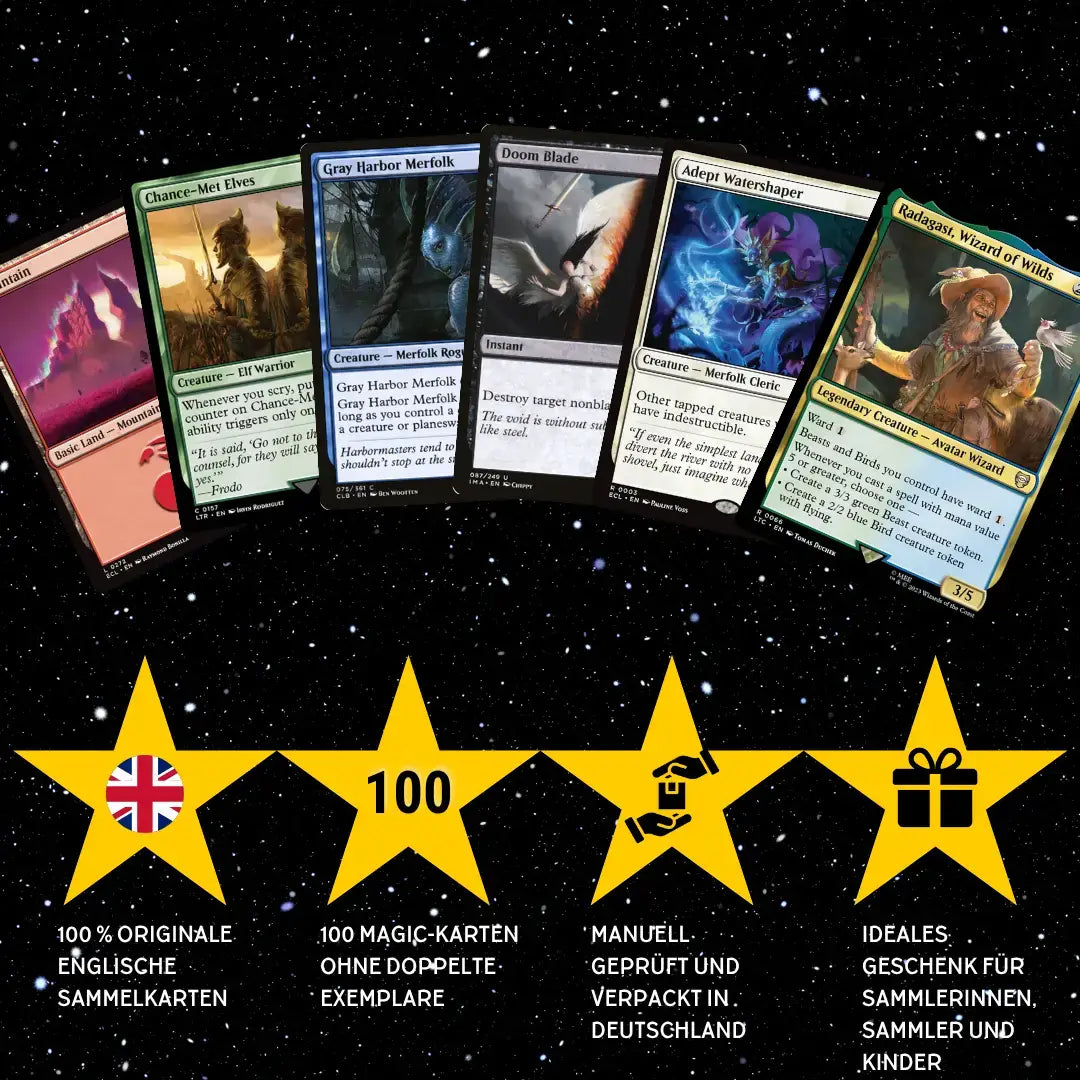 Magic: The Gathering Kaartenset Engels – 100 kaarten incl. 8 zeldzame & 2 Foils + 100 kaart sleeves