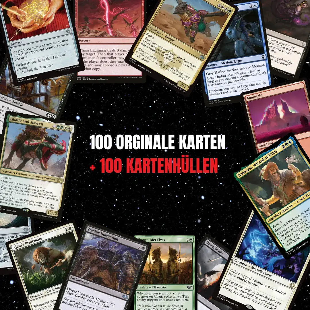 Magic: The Gathering Kaartenset Engels – 100 kaarten incl. 8 zeldzame & 2 Foils + 100 kaart sleeves