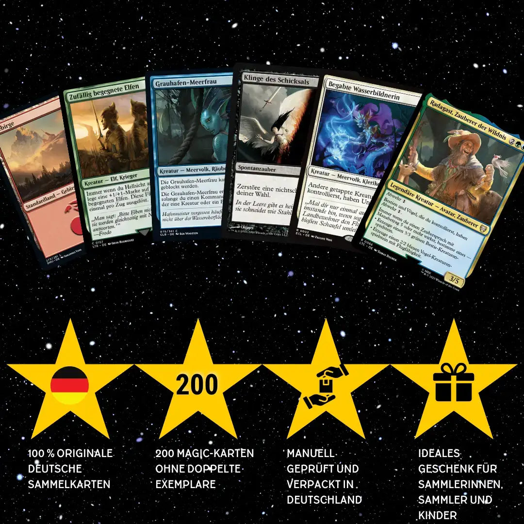 Magic: The Gathering Kaartenset Duits – 200 kaarten incl. 16 zeldzame & 4 Foils + 100 kaart sleeves