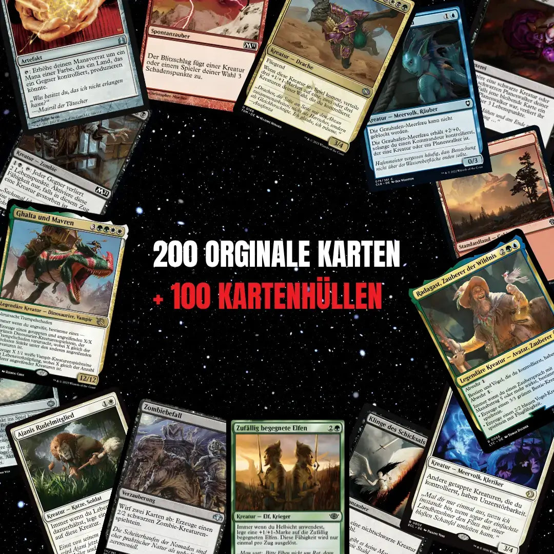 Magic: The Gathering Card Set German – 200 cards incl. 16 Rares & 4 Foils + 100 Card Sleeves