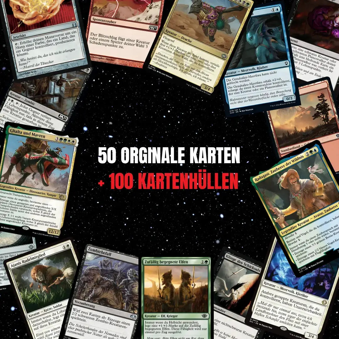 Magic: The Gathering Kaartenset Duits – 50 kaarten incl. 4 zeldzame & 1 Foil + 100 kaart sleeves