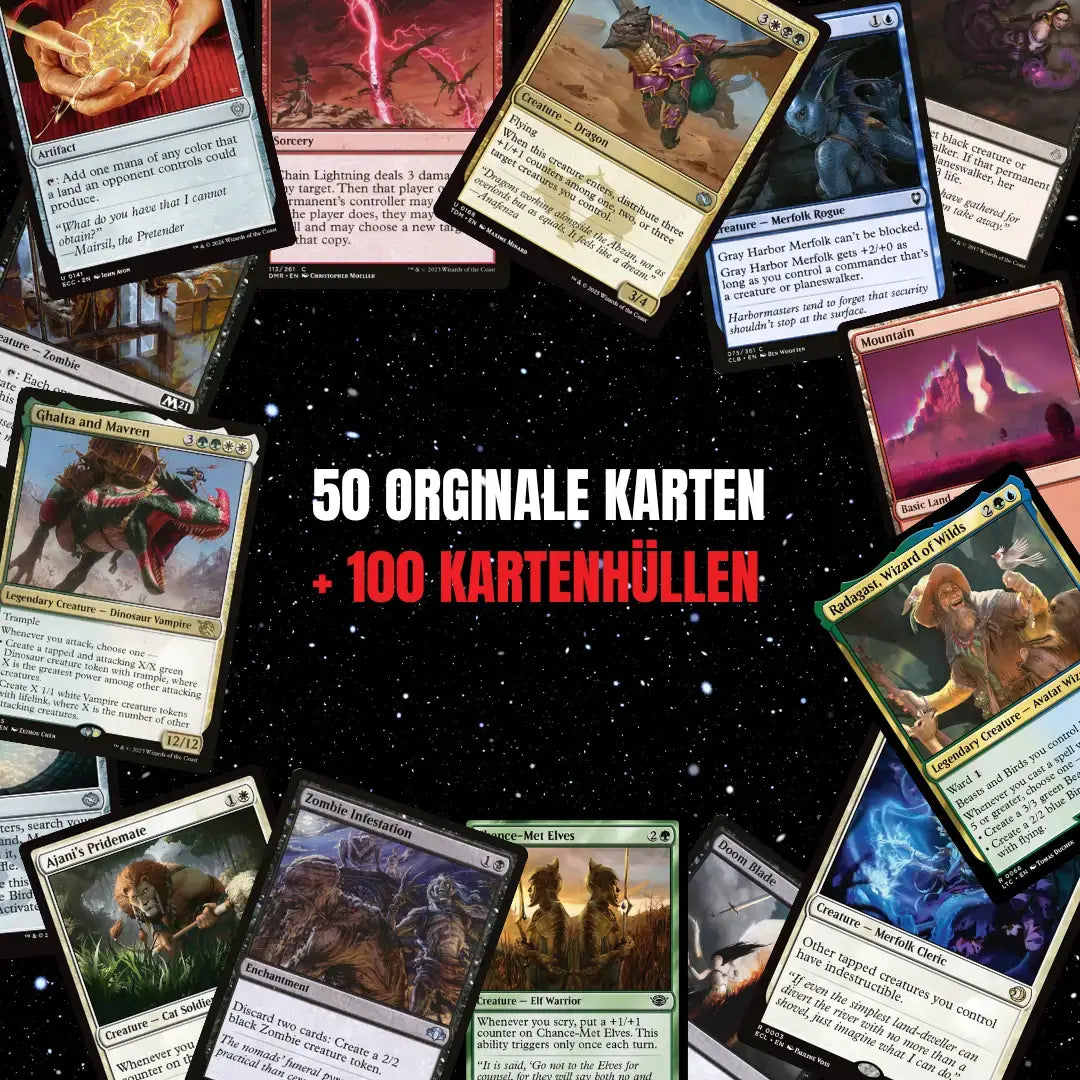 Magic: The Gathering Kaartenset Engels – 50 kaarten incl. 4 zeldzame & 1 Foil + 100 kaart sleeves