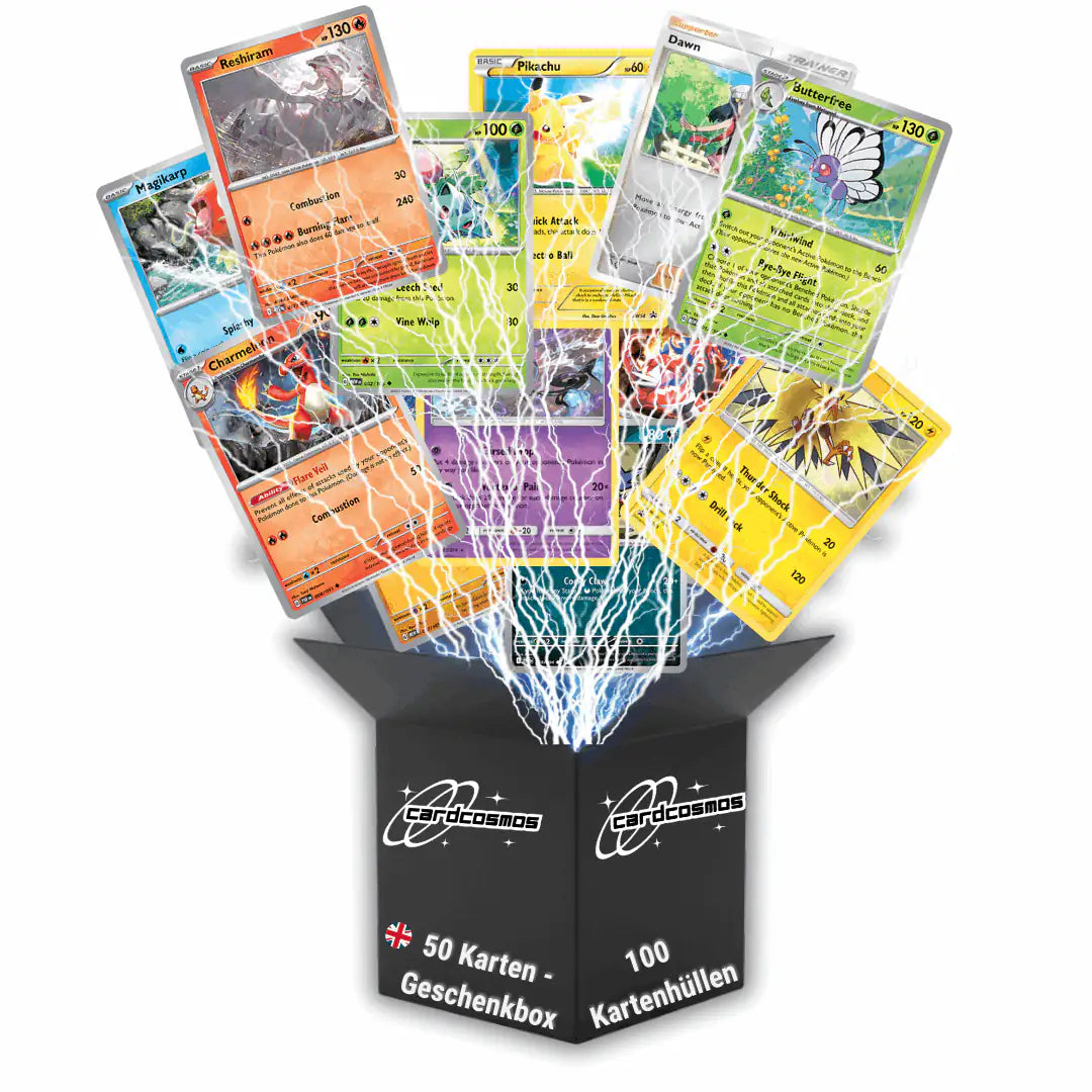 Pokémon Karten Set Englisch – 50 Karten inkl. 6 Holo + 100 Kartenhüllen