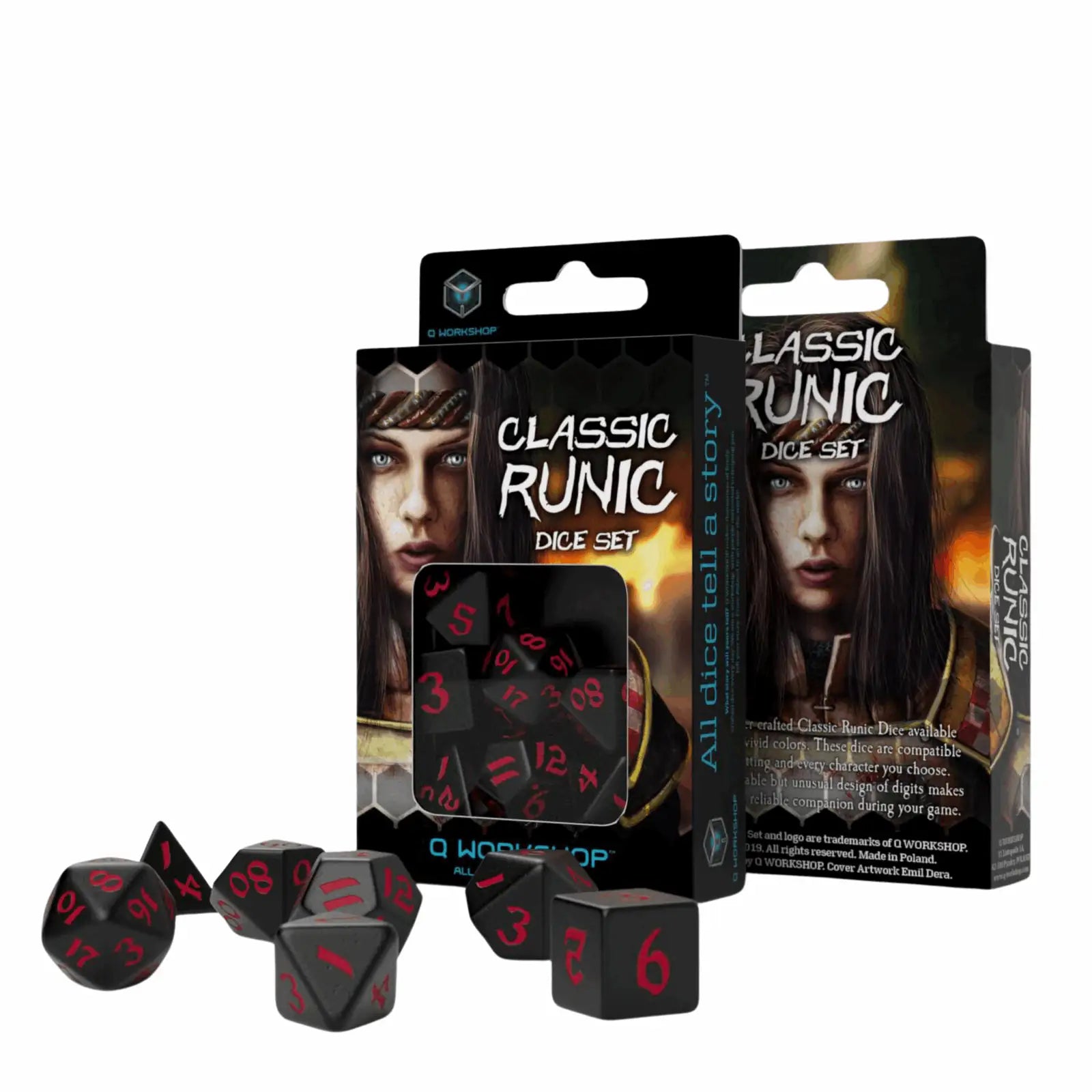 Q Workshop - Classic Runic Black & red Dice Set (7)